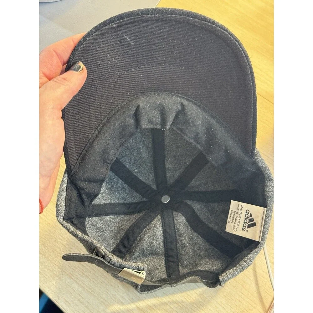 VTG Adidas Gray Black Wool Blend Baseball Hat/Cap Adjustable LOGO Patch